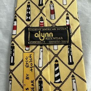 Alynn Necktie Red with Lighthouse Pattern Sentinels by Eric Holch  100% Silk Tie
